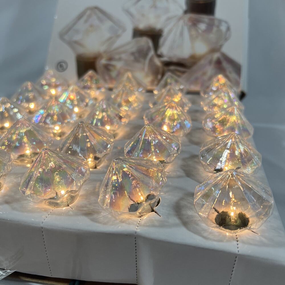 Vintage Jewel Diamond Light Set String Clear Iridescent Christmas Party Room